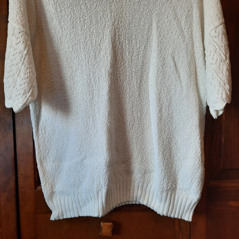 Vintage White Crochet Peter Pan Collar Cottagecore Pointelle Knit Polo Sweater